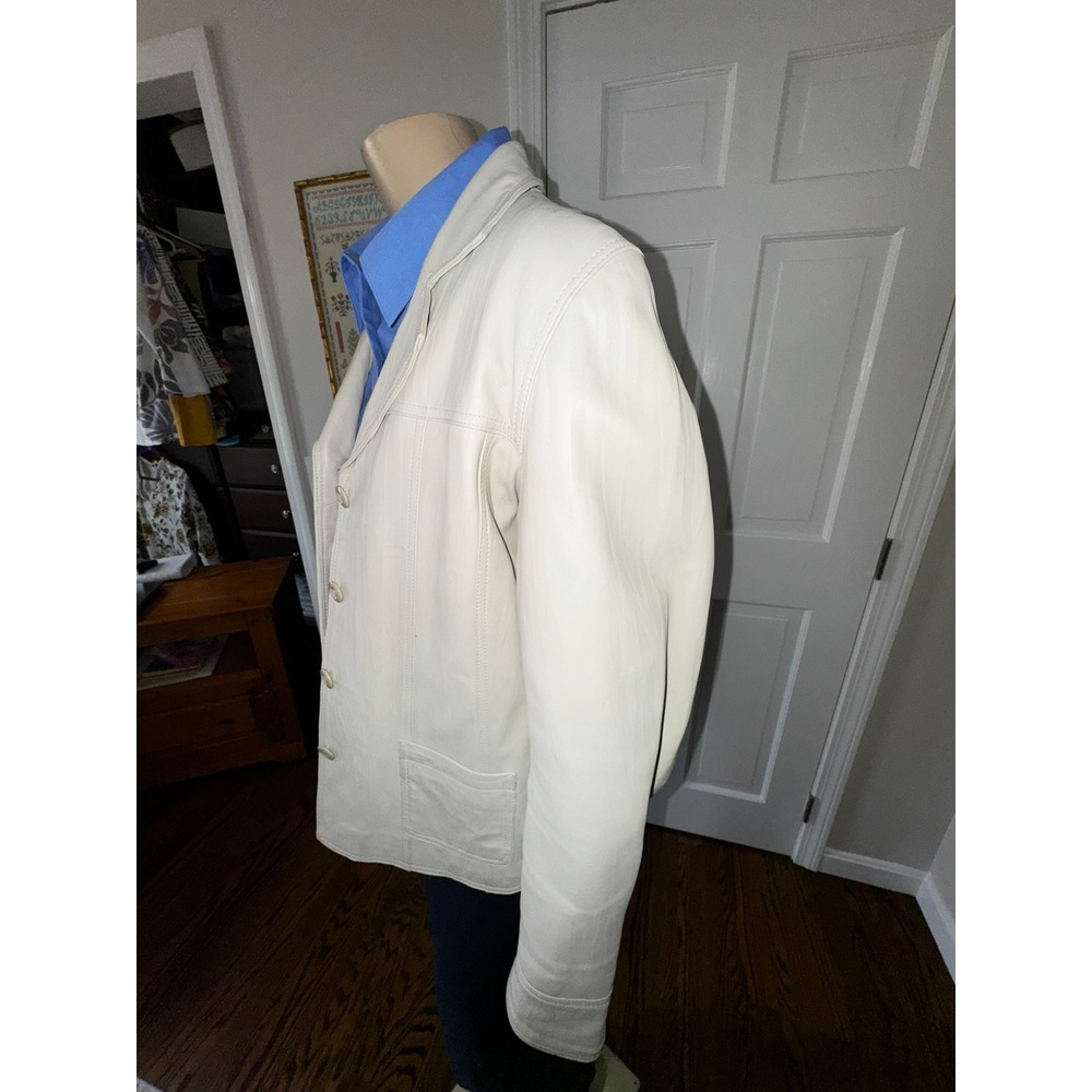 Brandon Thomas Cream Leather Blazer Jacket Women Ivory Button Front Coat